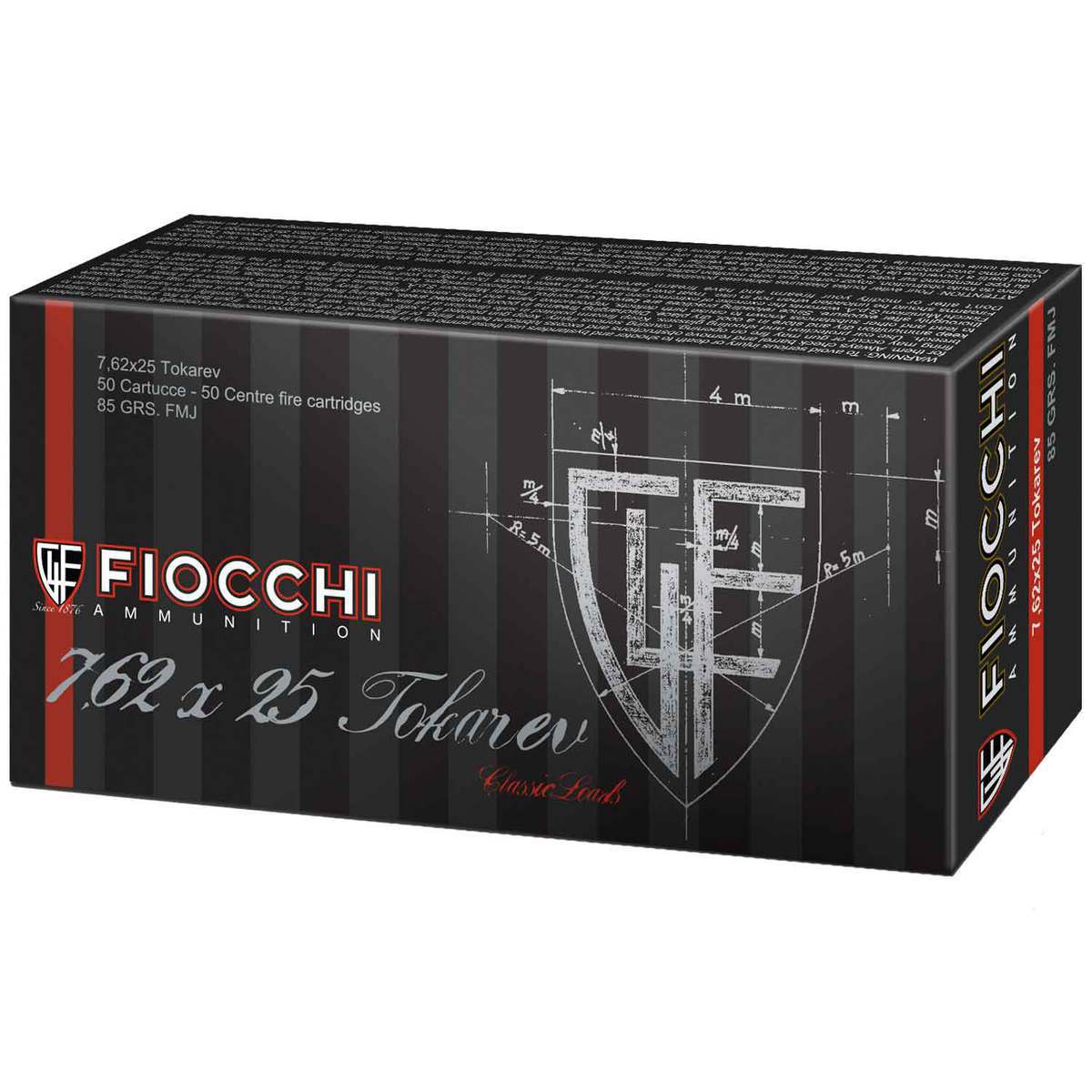 Fiocchi 7.62x25mm Tokarev 85gr FMJ Handgun Ammo - 50 Rounds