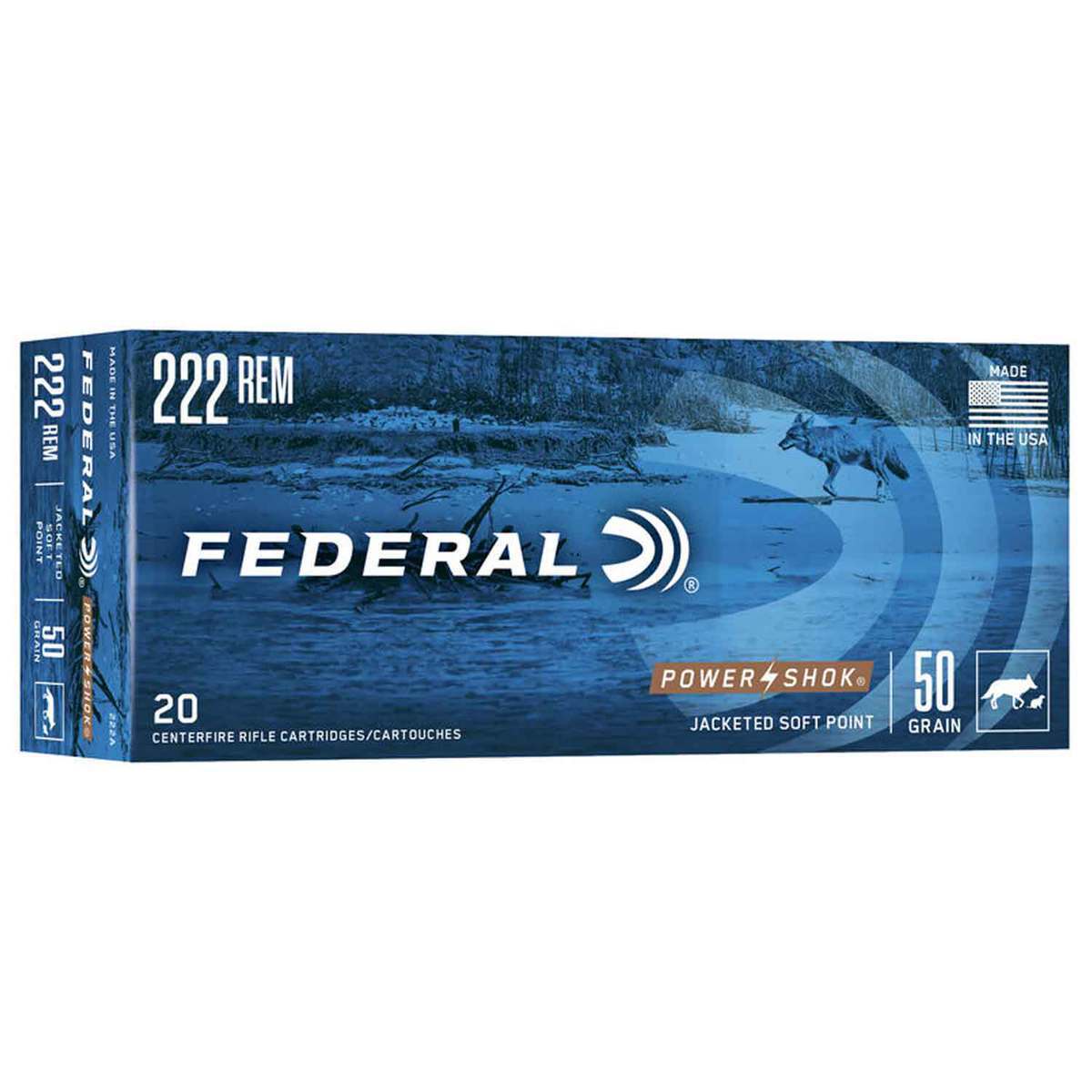 Federal Power-Shok 222 Remington 50gr SP Rifle Ammo - 20 Rounds