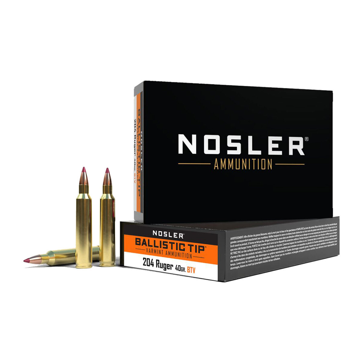 Nosler 204 Ruger 40gr Ballistic Tip Varmint Rifle Ammo - 20 Rounds
