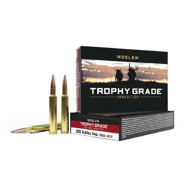 Nosler Trophy Grade Long Range 280 Ackley Improved 150gr Accubond Rifle Ammo - 20 Rounds