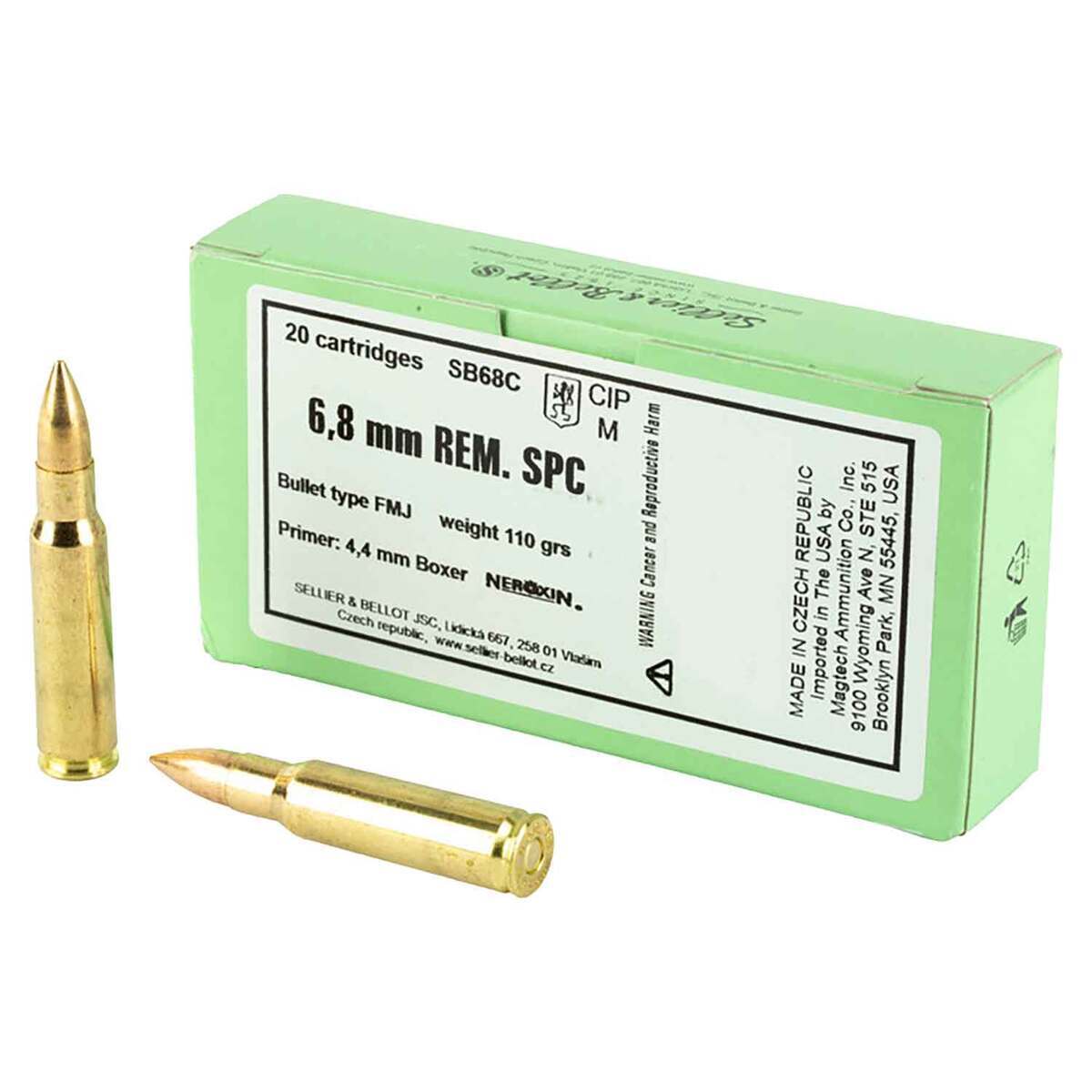 Sellier & Bellot 6.8mm Remington SPC 110gr FMJ Rifle Ammo - 20 Rounds