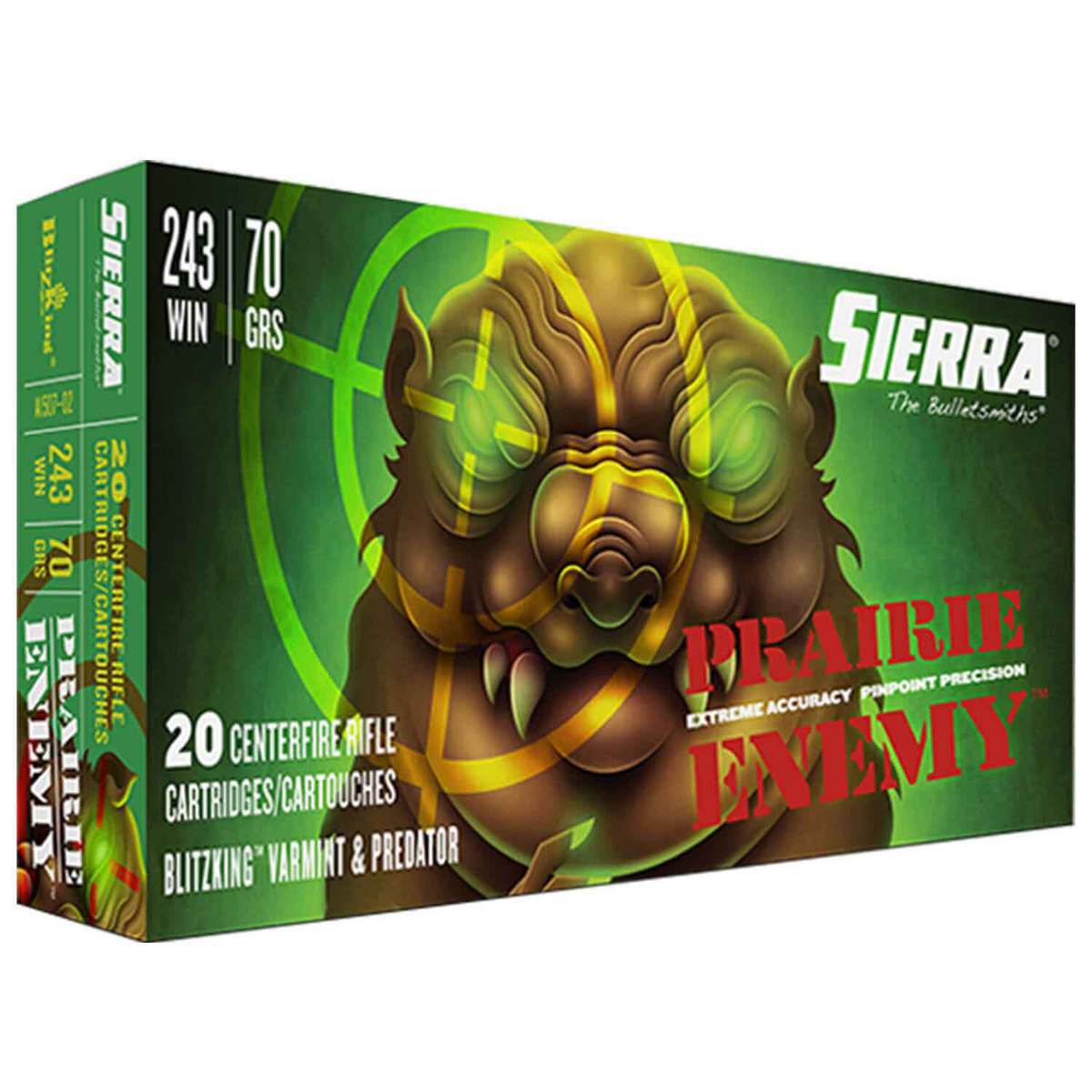 Sierra Prairie Enemy 243 Winchester 70gr Blitzking Rifle Ammo - 20 Rounds