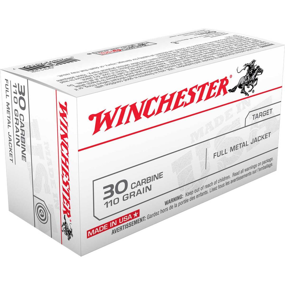 Winchester 30 Carbine 110gr FMJ Rifle Ammo - 50 Rounds