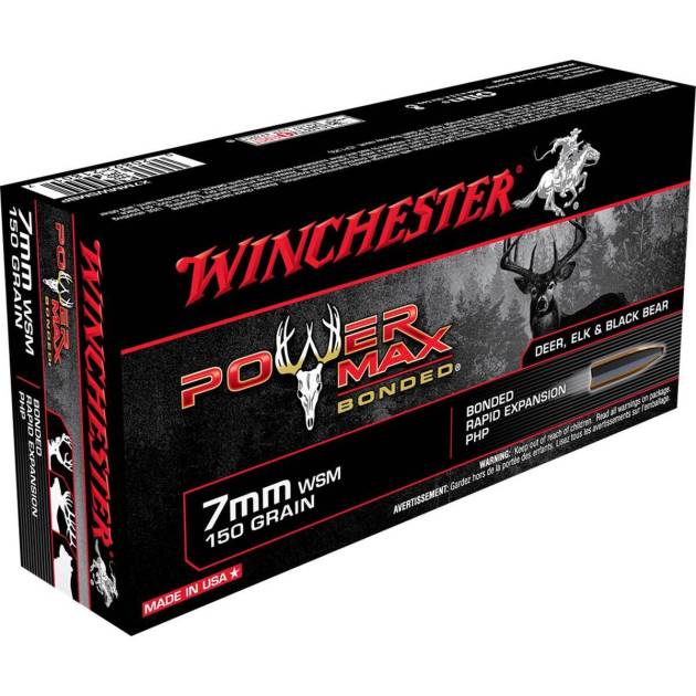 Winchester Power Max 7mm WSM (Winchester Short Magnum) 150gr Bonded Rifle Ammo - 20 Rounds